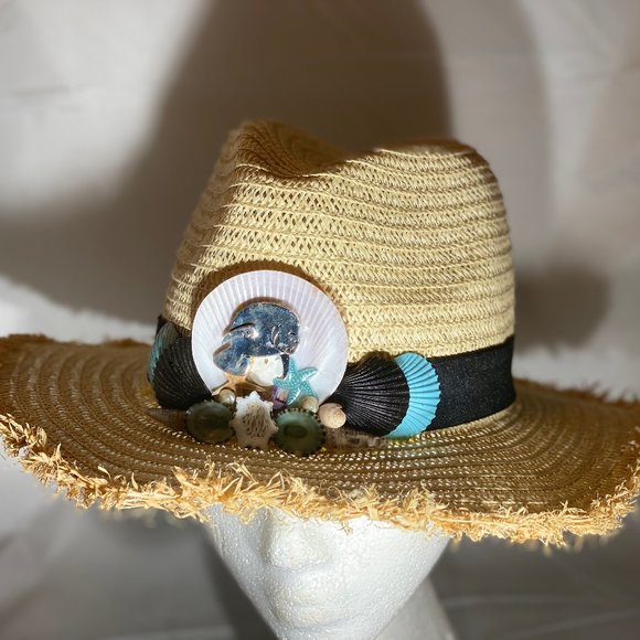 Seashells & Pewter Manatee Beach Panama Sun Hat